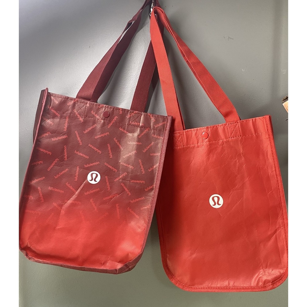 2 Lululemon‎ Reusable Totes Shopping Bag Lunch Gift Bag Small Red 11x9"